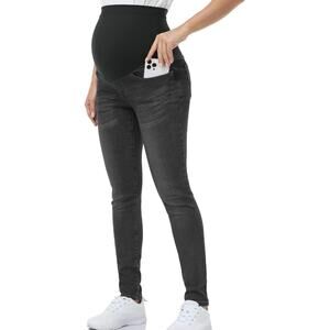POSHGLAM Womens Maternity Jeans Over Belly Skinny Denim Jeggings Stretch Medium